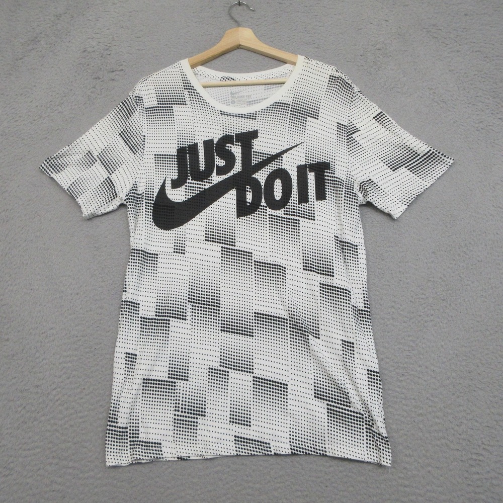 Nike Just Do It Graphic T Shirt Men L White Black Dri Fit Athletic Cotton Street